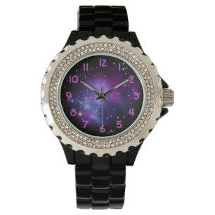 Paarse ruimtefoto's horloge