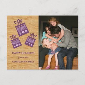 Paarse Rustic Cadeaus Holiday Foto Briefkaart