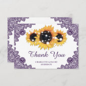 Paarse Rustic Chic Lace Sunflower Wedding Bedankkaart (Voorkant / Achterkant)