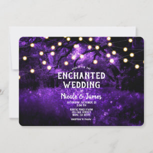 Paarse Rustic Enchanted Forest Lights Wedding Kaart