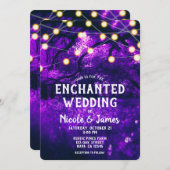Paarse Rustic Enchanted Forest Lights Wedding Kaart (Voorkant / Achterkant)