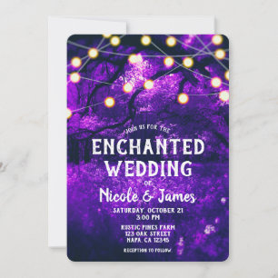 Paarse Rustic Enchanted Forest Lights Wedding Kaart
