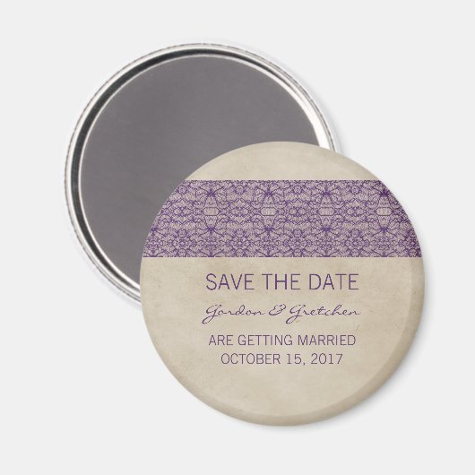 Paarse Rustic Lace Save the Date Magnet Magneet (Voorkant / Achterkant)