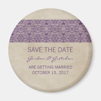 Paarse Rustic Lace Save the Date Magnet Magneet