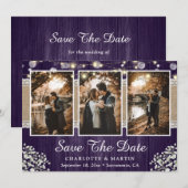Paarse Rustic Wood Baby's Breath Wedding Foto Save The Date (Voorkant / Achterkant)