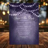 Paarse rustieke boom string lampjes opslaan van de save the date