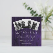 Paarse Rustieke Fotocollage Bewaar de Datum Save The Date (Staand voorkant)
