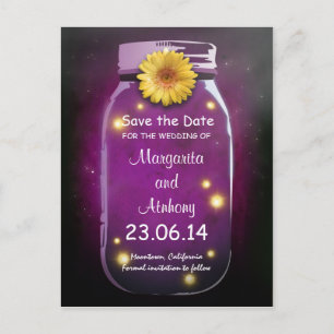 Paarse rustieke grillige Mason Jar Save the Date Aankondigingskaart
