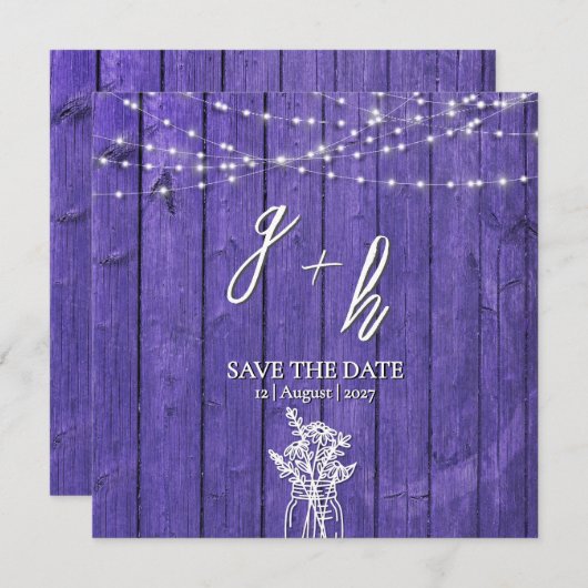 Paarse rustieke houten strijkverlichting Boho Maso Aankondiging (Voorkant / Achterkant)