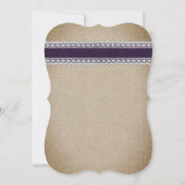 Paarse rustieke land Burlap kant bruiloft Kaart (Achterkant)