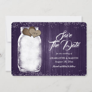 Paarse Rustieke Mason Jar String Lights Hout Weddi Save The Date
