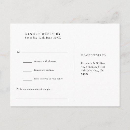 Paarse Rustieke Schuur Hout Song Verzoek RSVP Brie Uitnodiging Briefkaart (Achterkant)