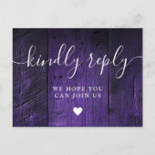 Paarse Rustieke Schuur Hout Song Verzoek RSVP Brie Uitnodiging Briefkaart (Voorkant)