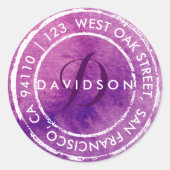 Paarse rustieke Waterverf Monogram | Afgerond adre Ronde Sticker (Voorkant)