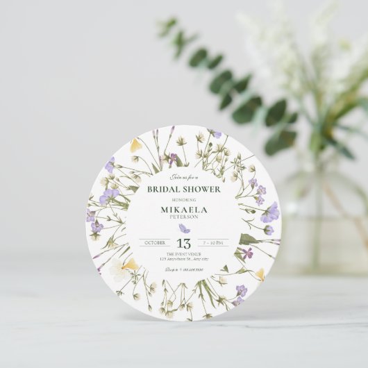 Paarse Rustieke Wilde Bloemen Kaart (Staand voorkant)