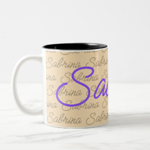 Paarse Sabrina Handtekening Naam Patroon Tweekleurige Koffiemok