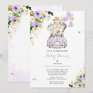Paarse Safari-dieren rijden per Baby shower Kaart