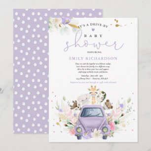 Paarse Safari-dieren rijden per Baby shower Kaart