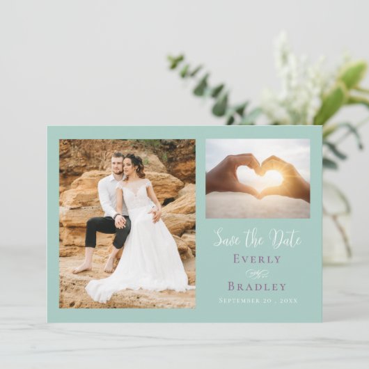 Paarse Sage Groene Eenvoudige QR Code Sla de Datum Kaart (Staand voorkant)