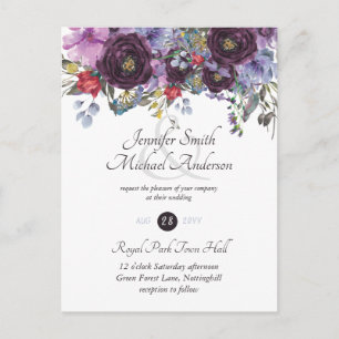Paarse Sage Oranje Pink Floral Wedding Invitation Briefkaart