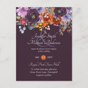 Paarse Sage Oranje Pink Floral Wedding Invitation Briefkaart