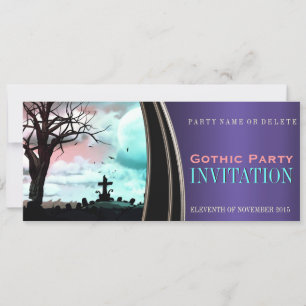 Paarse Satijn Gotische Donkere Thema Feest Uitnodi Kaart
