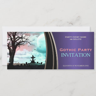Paarse Satijn Gotische Donkere Thema Feest Uitnodi Kaart