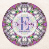 Paarse Satin Geometry Star Monogram Onderzetter (Voorkant)