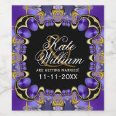 Paarse satin Gold en zwarte fractal Lace Wijn Etiket (Enkel label)