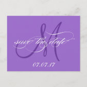 Paarse Save the Date Monogram Briefkaart (Voorkant)