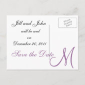 Paarse Save the Date Monogram Briefkaarten (Achterkant)