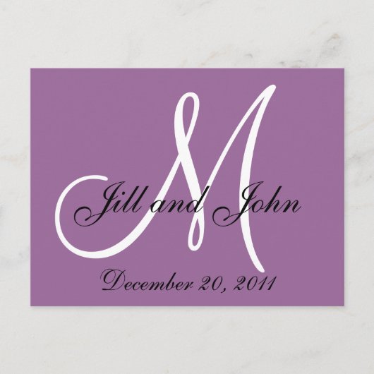 Paarse Save the Date Monogram Briefkaarten (Voorkant)