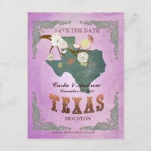 Paarse save the date - Texaanse kaart met mooie vo