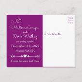 Paarse save the date vlinders en harten bruiloft aankondigingskaart (Achterkant)