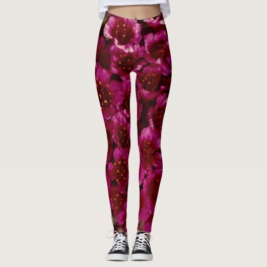 Paarse saxifrage Wilde-bloempitaan Leggings (Voorkant)