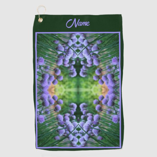 Paarse Scallion Abstract Flowers gepersonaliseerd Golfhanddoek (Voorkant)