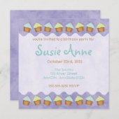 Paarse Schattigee Cupcakes Invitation Kaart (Voorkant / Achterkant)