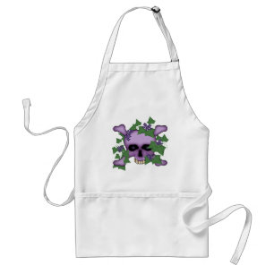 Paarse schedel en bloemen standaard schort