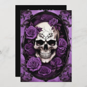 Paarse schedel en Rozen Gotische Elegantie Bruilof Kaart (Voorkant / Achterkant)