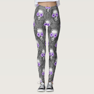 Paarse Schedels en Zonnebloem Serie Design 3 Leggings
