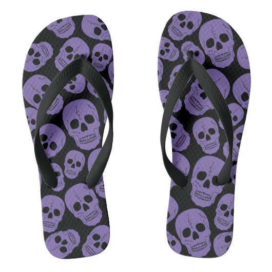 Paarse schedels op zwart teenslippers (Voetbed)