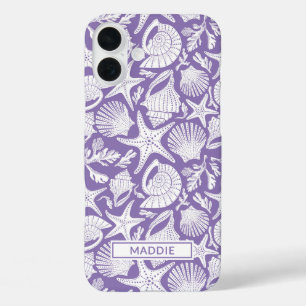 Paarse schelpen gepersonaliseerd iPhone 16 plus hoesje