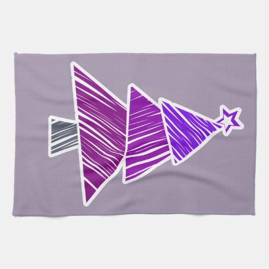 Paarse Schetsachtige Kerstboom Handdoek (Horizontaal)