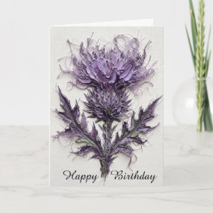 Paarse Schotse Distel Schildering Verjaardagskaart Kaart