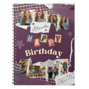 Paarse scrapbook geboortefoto collage notitieboek