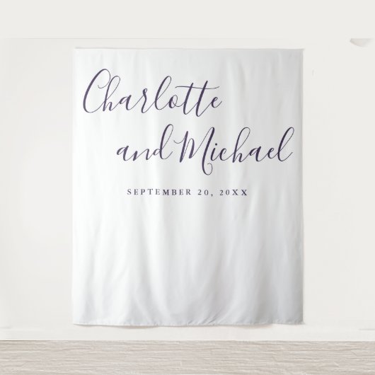 Paarse Script Bruiloft Fotocabine Achtergrond Wandkleed (Voorkant)