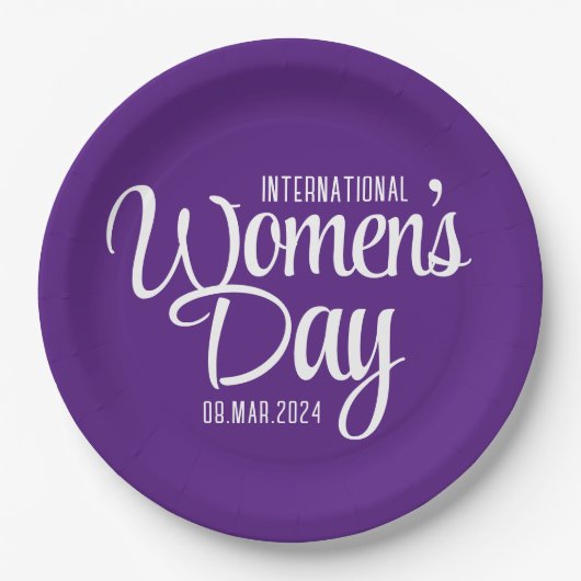 Paarse Script Internationale Vrouwendag 8 maart Papieren Bordje (Voorkant)