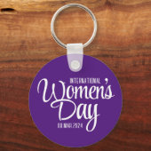 Paarse Script Internationale Vrouwendag 8 maart Sleutelhanger (Voorkant)