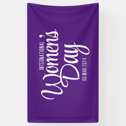 Paarse Script Internationale Vrouwendag 8 maart Spandoek (Verticaal)