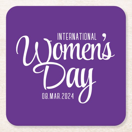 Paarse Script Internationale Vrouwendag 8 maart Vierkante Kartonnen Onderzetter (Voorkant)